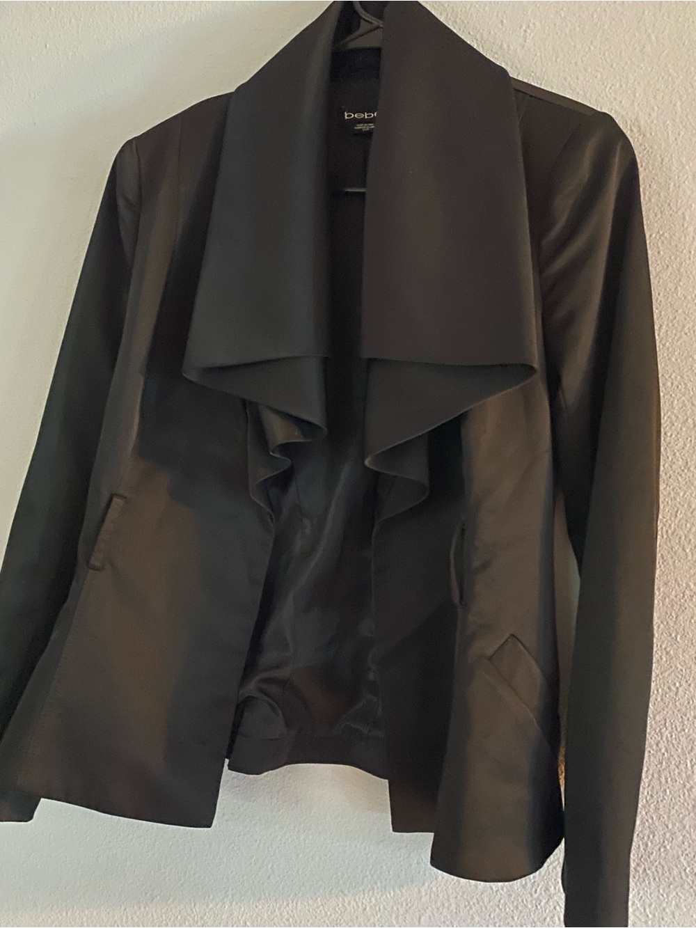 bebe Black Waterfall Draped Open-Front Blazer